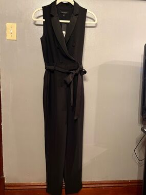 Banana Republic Black Tuxedo-Style Sleeveless Double-Breasted Jumpsuit with Belt